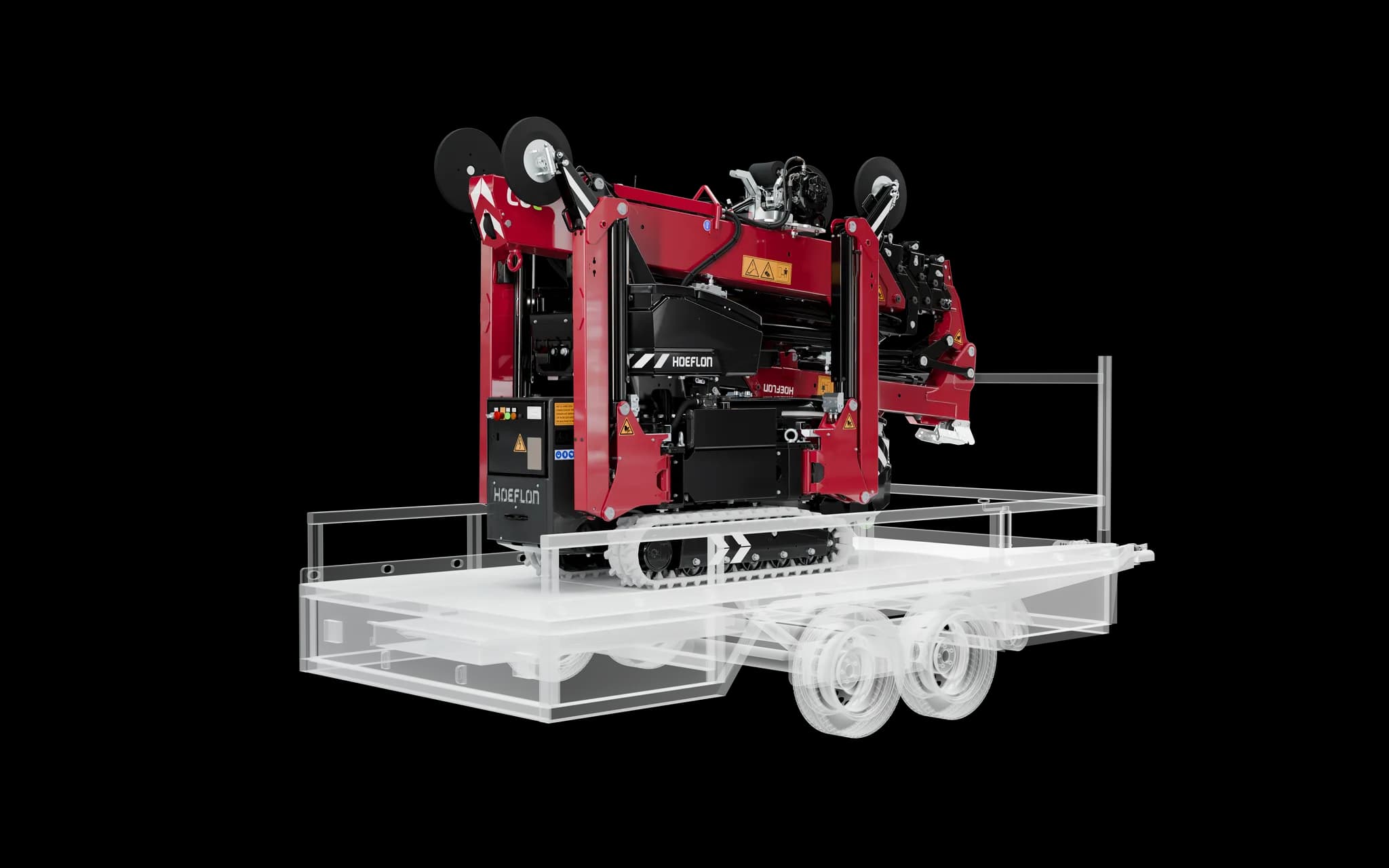 C6e on trailer with the machine in folded position.